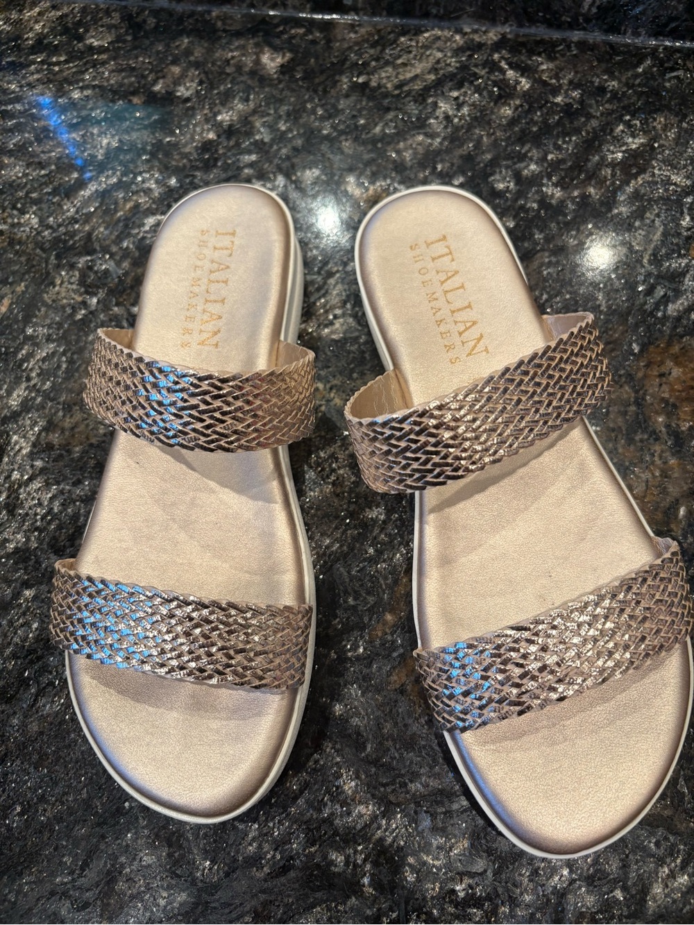 Italian Shoemakers Gold Woven Double-Strap Slide Sandals